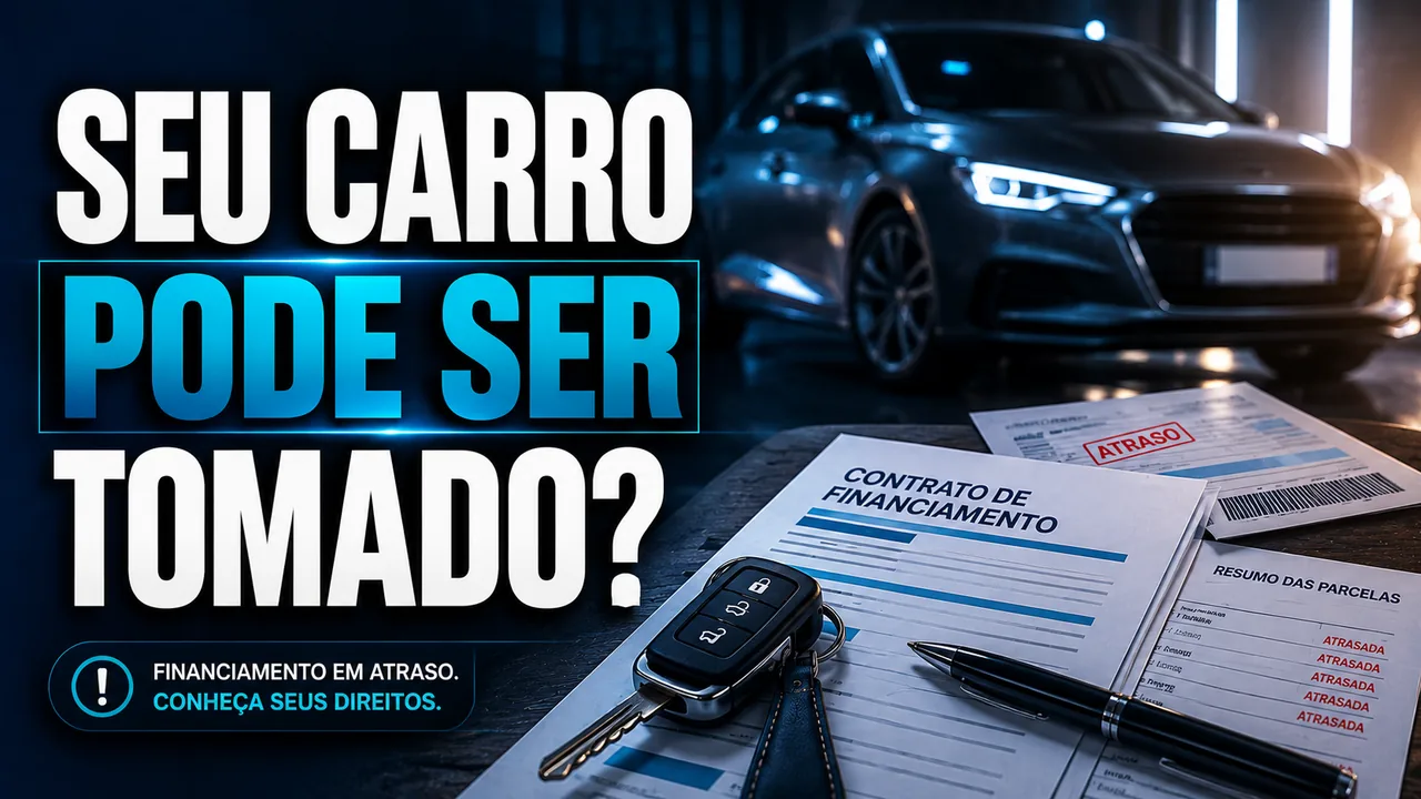 Veículo estacionado em garagem corporativa escura com executivo analisando pasta de documentos legais de financiamento.