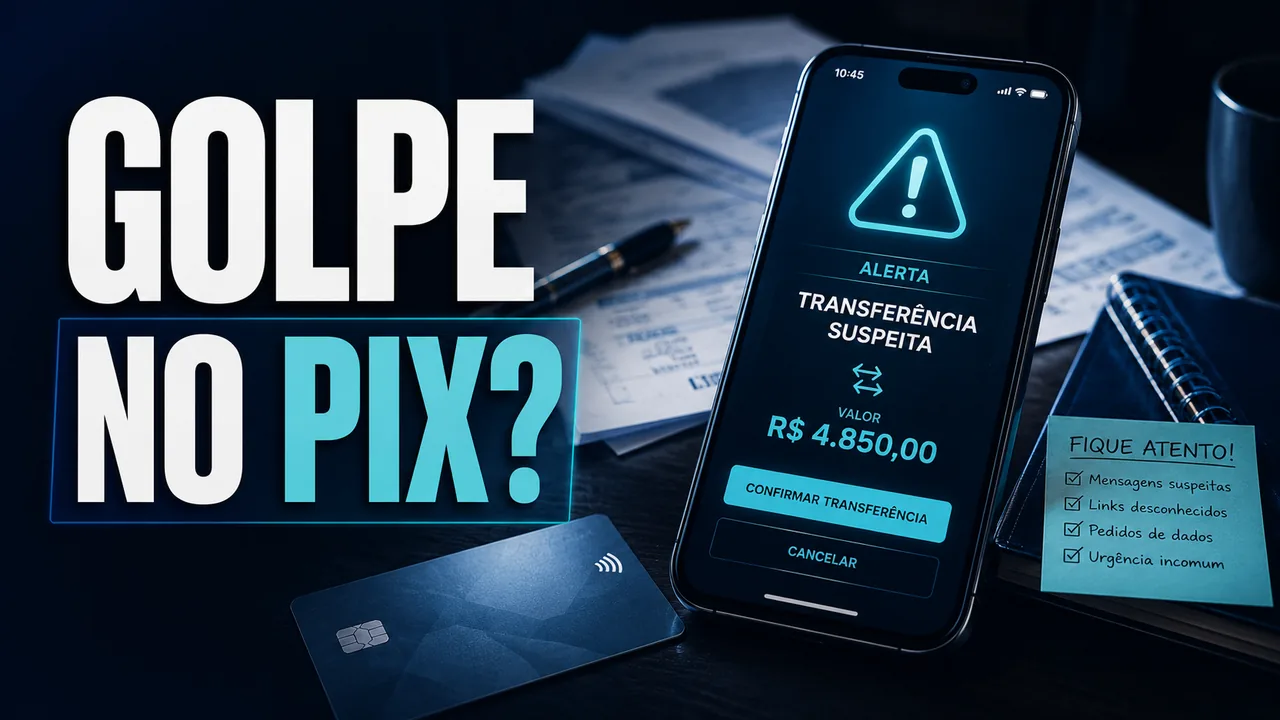 Tela de notebook exibindo alerta de segurança, ilustrando o risco de fraudes e golpes virtuais bancários.
